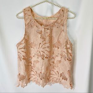 Caution To The Wind Peach Lace Tank Top